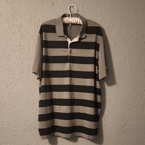 adidas Men's Polo Shirt - Black and Gray Stripes